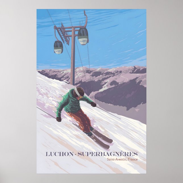 Luchon-Superbagnères Frankrike Skidort Affisch (Framsidan)