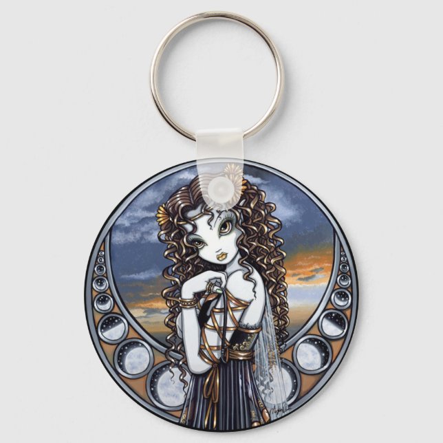 "Lucia" Gothic Flower Måne Fairy Art Keychain Nyckelring (Framsida)