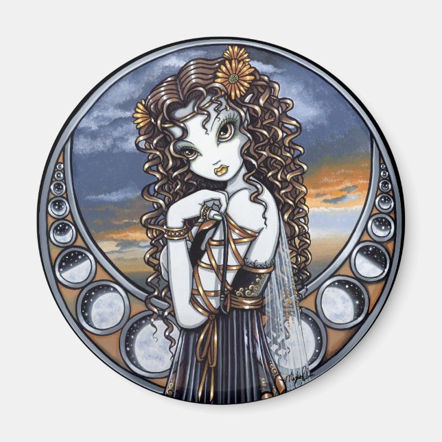 "Lucia" Gothic Flower Måne Fairy Art Magnet (Framsidan)