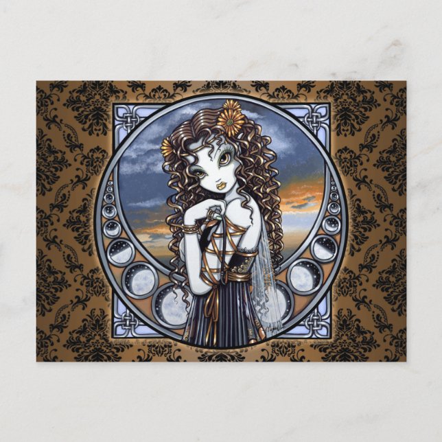 "Lucia" Gothic Flower Måne Fairy Art Postcard Vykort (Framsida)