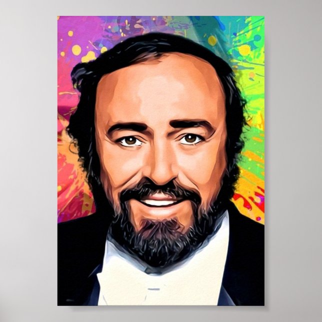 Luciano Pavarotti Färgad Porträtt Poster (Framsidan)