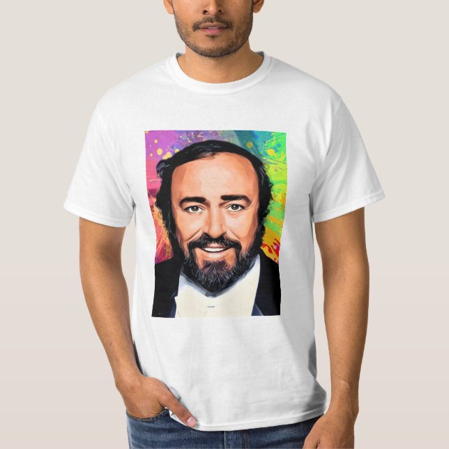 Luciano Pavarotti Färgad Porträtt T Shirt (Framsida)
