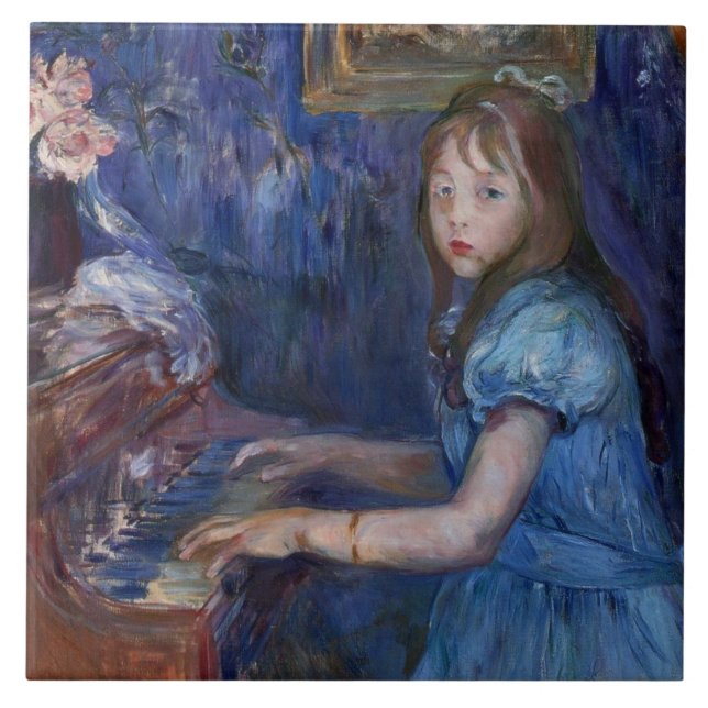 Lucie Leon spelar Piano (av Berthe Morisot) Kakelplatta (Framsidan)