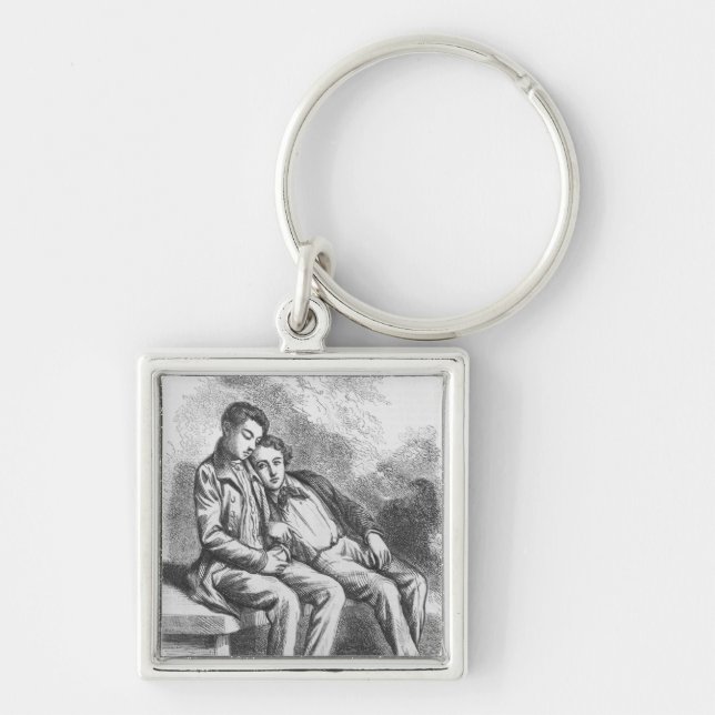 Lucien de Rubempre och David Sechard Fyrkantig Silverfärgad Nyckelring (Framsidan)