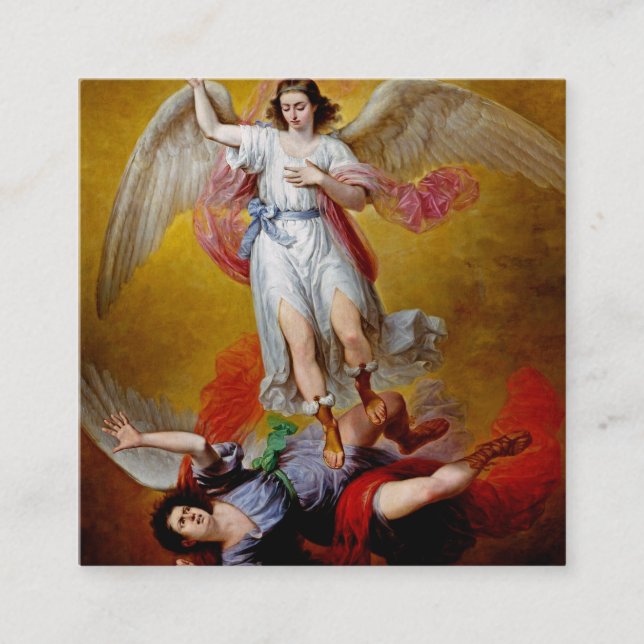 Lucifer föll av Antonio Maria Esquivel Fyrkantigt Visitkort (Framsida)