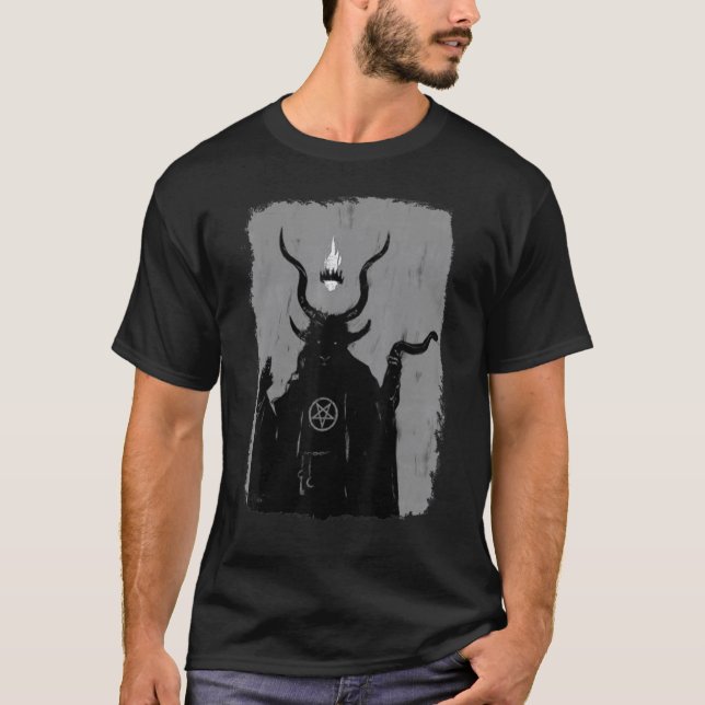 Lucifer Light Bearer Satanic Occult Baphomet Goat  T Shirt (Framsida)