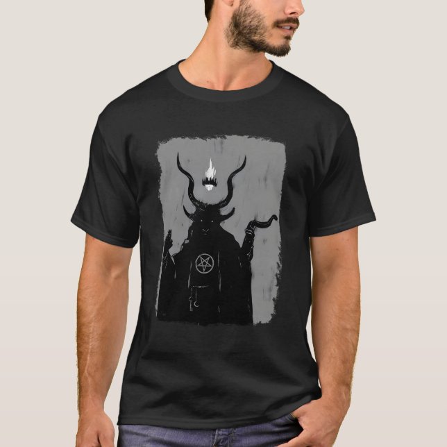 Lucifer Light Bearer Satanic Occult Baphomet Goat T Shirt (Framsida)