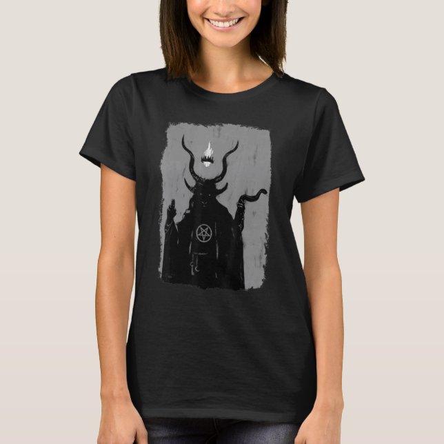 Lucifer Light Bearer Satanic Occult Baphomet Goat  T Shirt (Framsida)