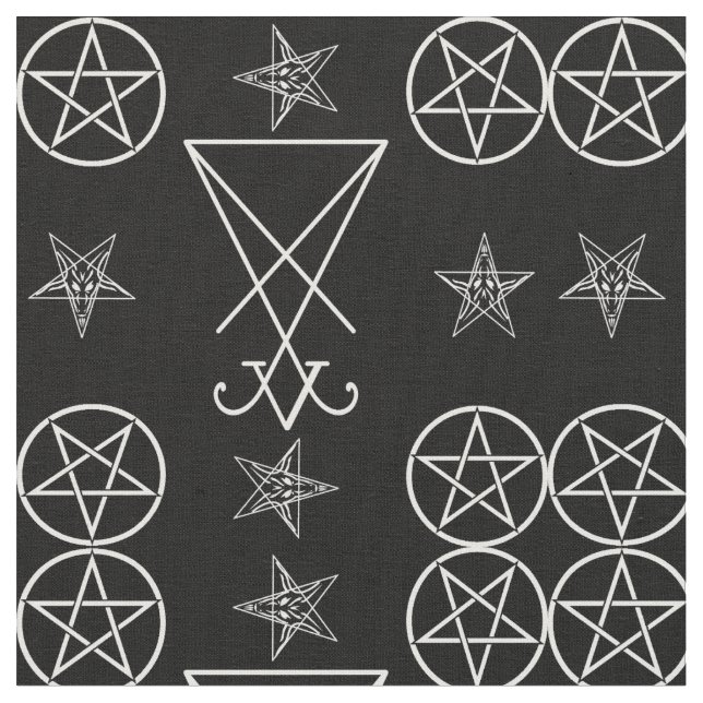 Lucifer Sigil Pentagrams Occult Goth Fabric Tyg (Närbild)