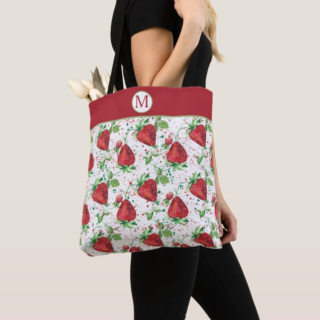 Lucious Summer Strawberry Mönster Monogram Tygkasse (Närbild)