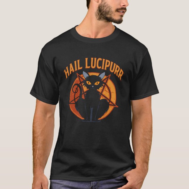 Lucipurr  Satanic Baphomet Occult Gothic Demon Cat T Shirt (Framsida)