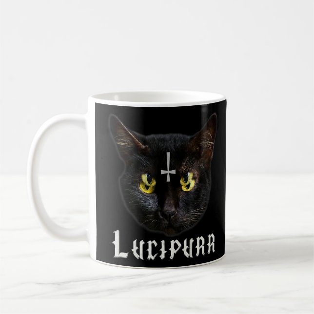 Lucipurr Satanic Cat Antichrist Baphomet 666 Kaffemugg (Vänster)