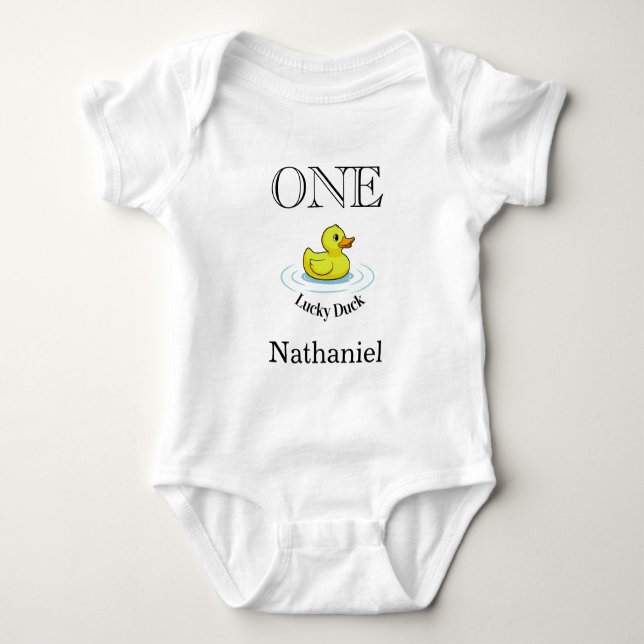 Luck Duck Bodysuit 1st Birthday Outfit T Shirt (Framsida)