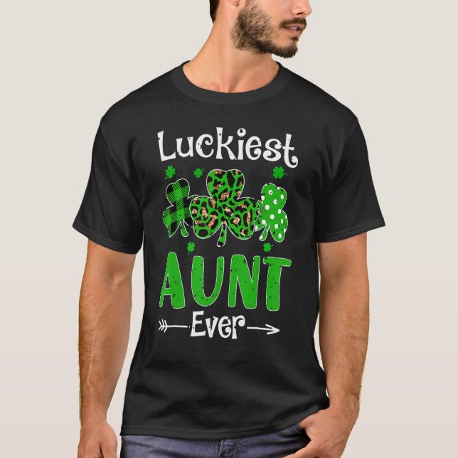 Luckiest Aunt Ever Patricks Day Shamrock Leopard P T Shirt (Framsida)