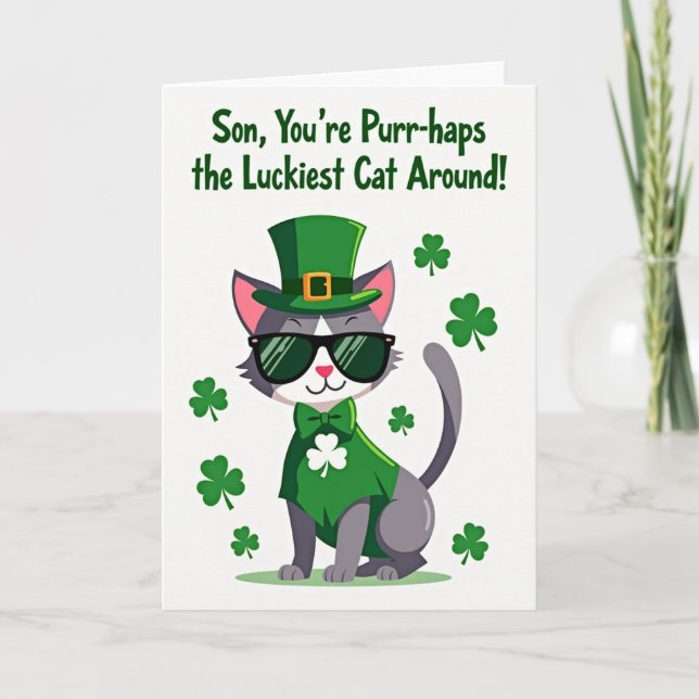 Luckiest Cat Around Son St Patricks Card Kort (Framsida)