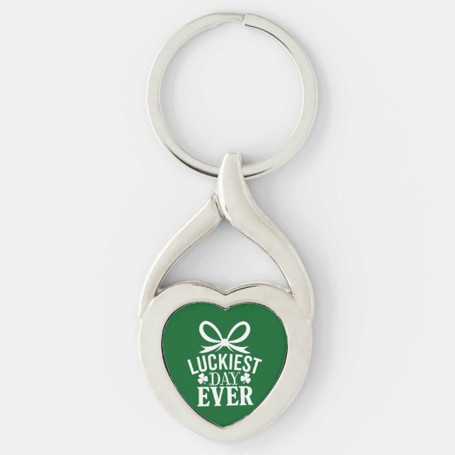 Luckiest Day nånsin St patricks day Irish Lucky Twisted Heart Silverfärgad Nyckelring (Framsidan)