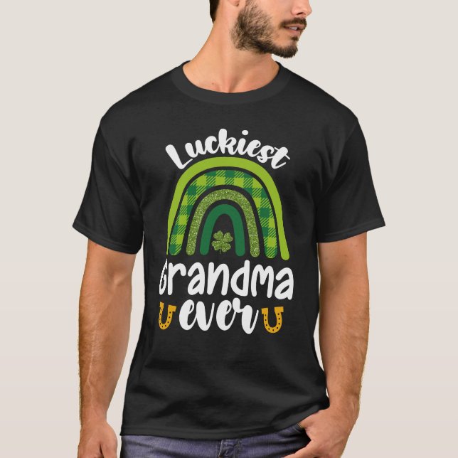 Luckiest Grandma All Family St patrick's day T Shirt (Framsida)