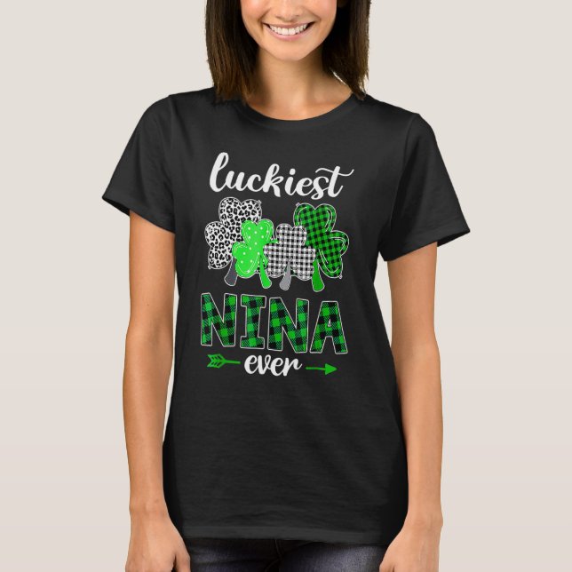 Luckiest Nina Ever Shamrock Green Plaid St Patrick T Shirt (Framsida)