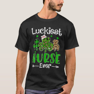 Luckiest Nurse Aldrig när St patricks day Shamro T Shirt