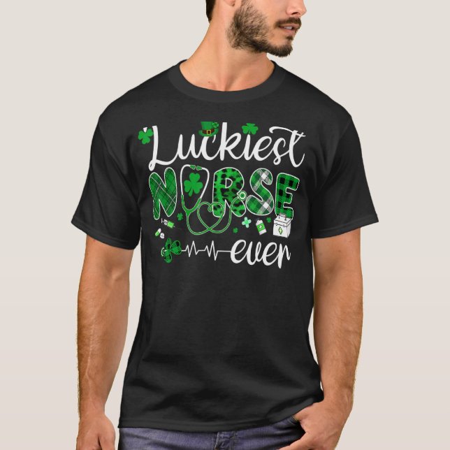 Luckiest Nurse ever Life Shamrock St Patrick T Shirt (Framsida)