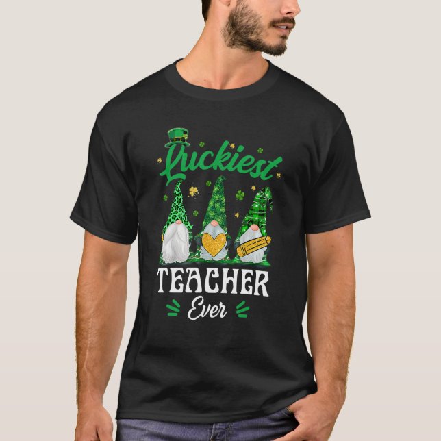 Luckiest Teacher Ever Funny Gnomies St Patrick's D T Shirt (Framsida)