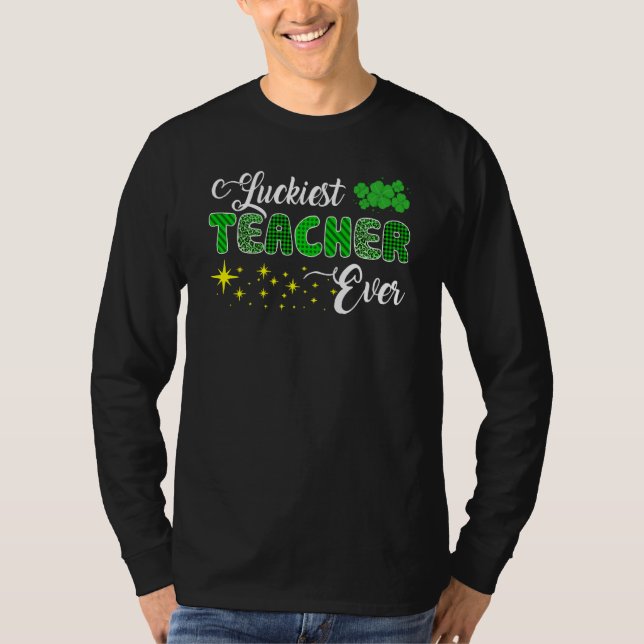 Luckiest Teacher Ever Rainbow Shamrock St Patrick' T Shirt (Framsida)