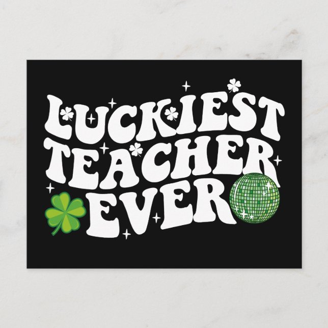 Luckiest Teacher nånsin Disco Boll Shamrock Groovy Vykort (Framsida)