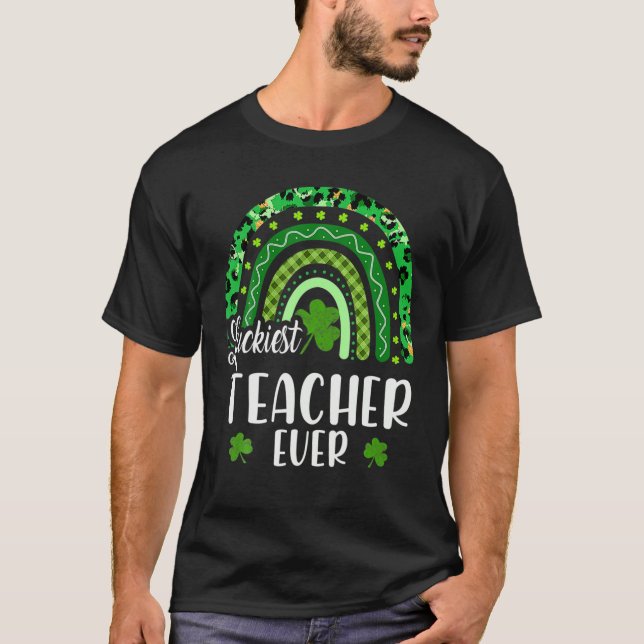 Luckiest Teacher nånsin Rainbow Teacher St Patrick T Shirt (Framsida)
