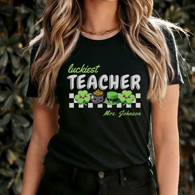 Luckiest Teacher Retro St. Patrick Day Black T Shirt (Luckiest Teacher Retro St. Patrick's Day Black T-Shirt
)