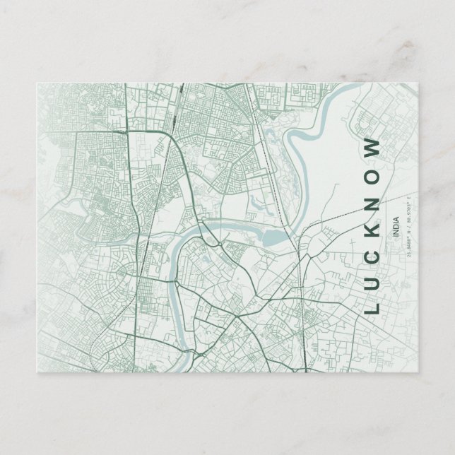 Lucknow Indien Stadskarta Minimal Design Vykort (Framsida)
