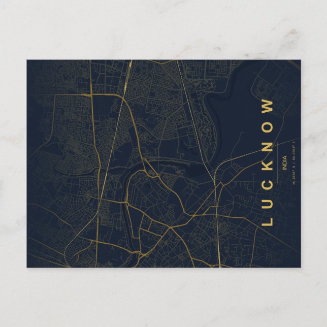 Lucknow Indien Stadskarta Minimal Design Vykort (Framsida)