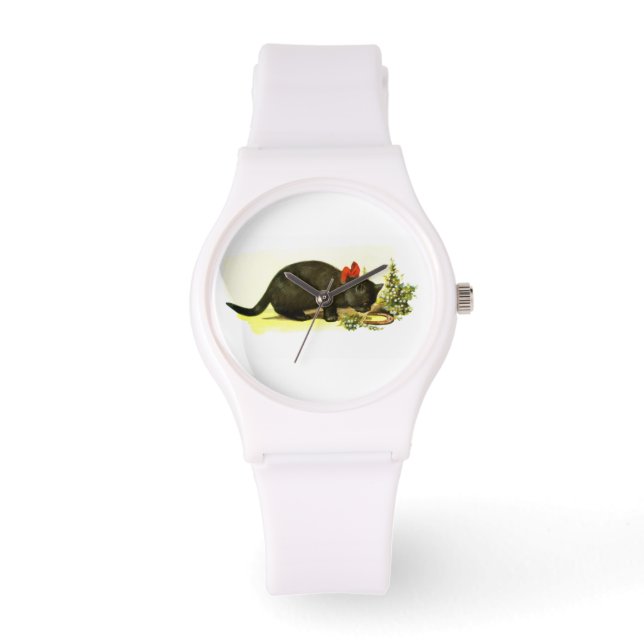 Lucksvart katt armbandsur (Framsida)