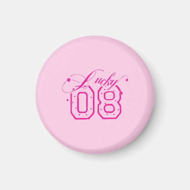 Lucky 08 Rosa Neon Typografi Design Magnet (Framsidan)