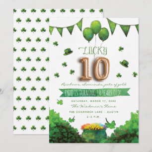 Lucky 10 Patrick's Day Födelsedagsfest inbjudan
