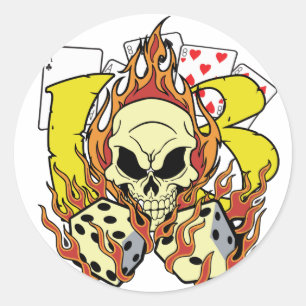 Lucky 13 Dice och Skull Runt Klistermärke