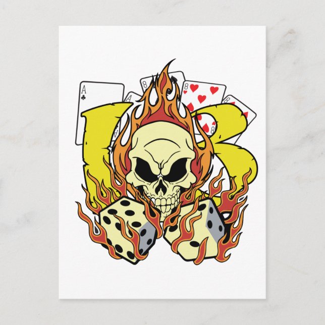 Lucky 13 Dice och Skull Vykort (Framsida)