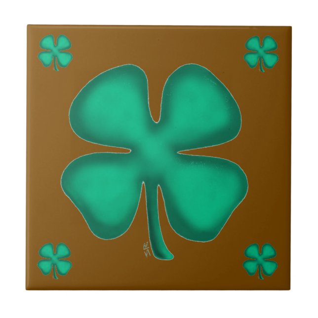 Lucky 4 Leaf Irish Clover 5 brown small tile Kakelplatta (Framsidan)