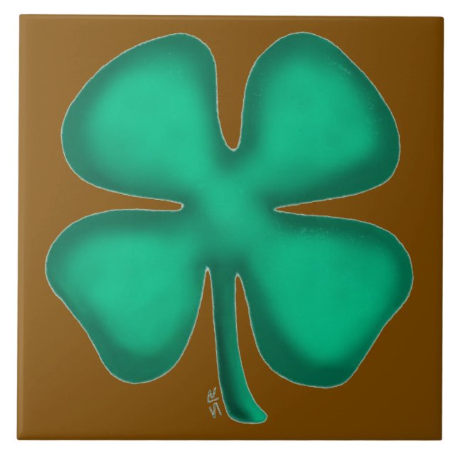 Lucky 4 Leaf Irish Clover brown large tile Kakelplatta (Framsidan)