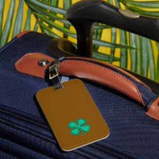 Lucky 4 Leaf Irish Clover brown luggage tag Bagagebricka