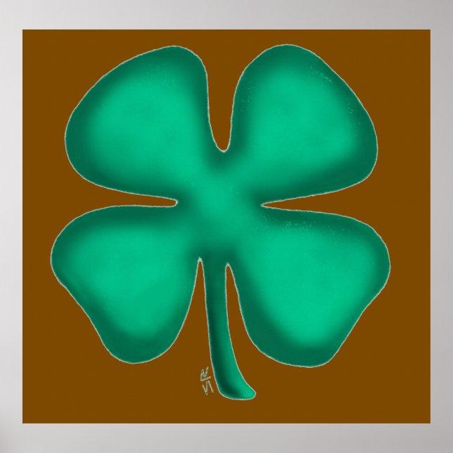 Lucky 4 Leaf Irish Clover brown matte poster (Framsidan)