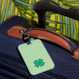 Lucky 4 Leaf Irish Clover green luggage tag Bagagebricka