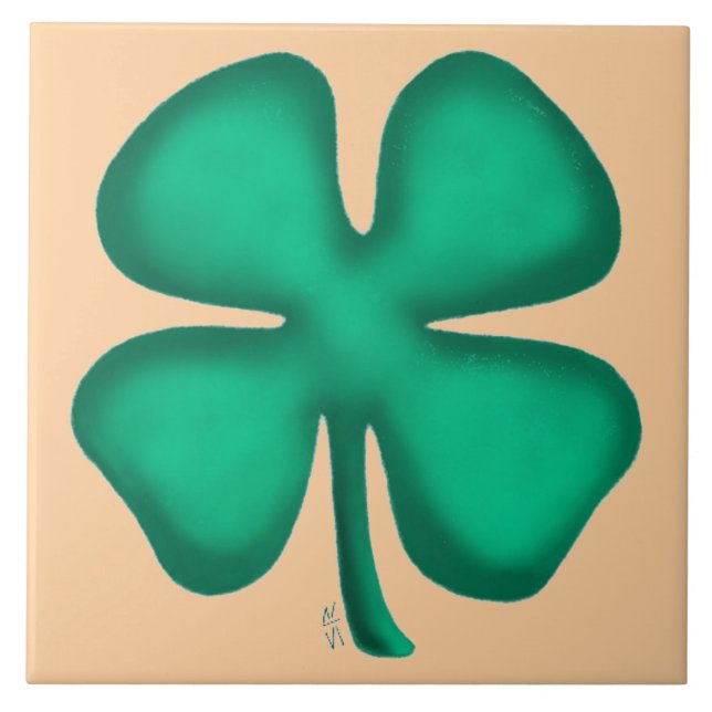 Lucky 4 Leaf Irish Clover solbrun stor platta Kakelplatta (Framsidan)