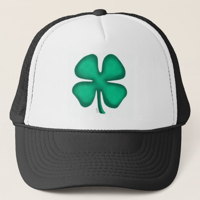 Lucky 4 Leaf Irish Clover svart truckerhatt Keps (Framsida)