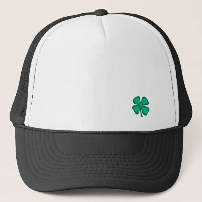 Lucky 4 Leaf Irish Clover svart truckerhatt Keps (Framsida)