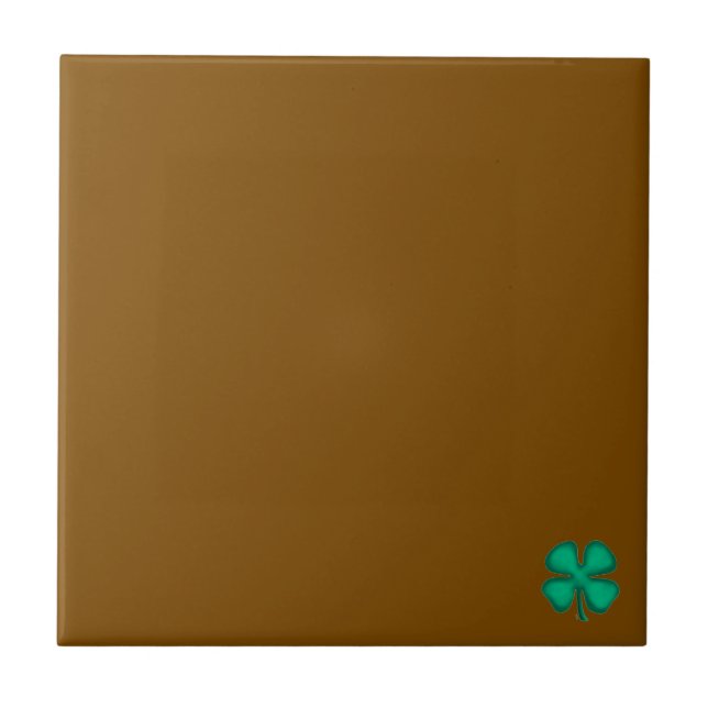 Lucky 4 Leaf Irish Clover tiny brown small tile Kakelplatta (Framsidan)