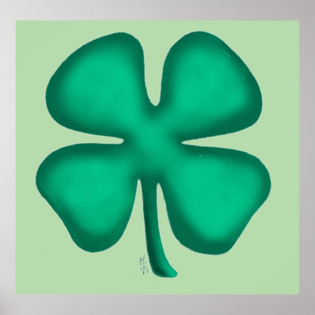 Lucky 4 Leaf Irish Clover värde grön matt affisch (Framsidan)
