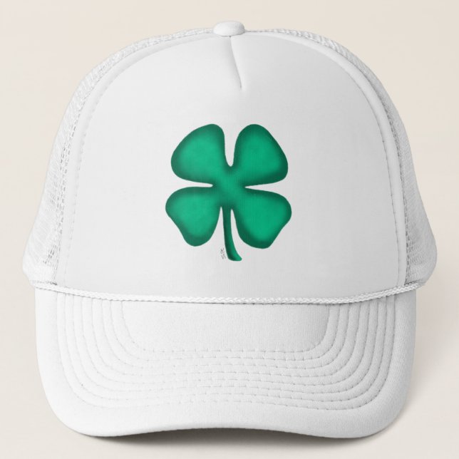 Lucky 4 Leaf Irish Clover vit skum trucker mössa Keps (Framsida)