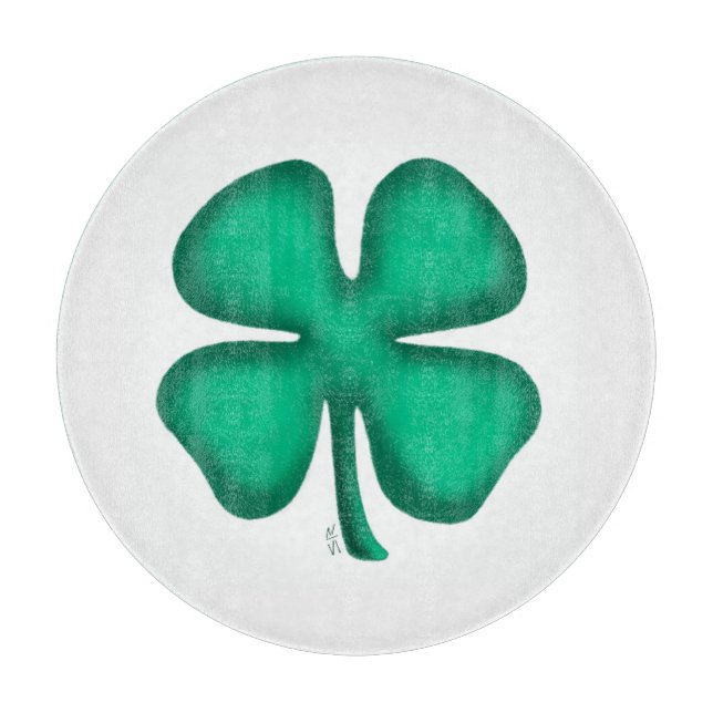 Lucky 4 Leaf Irish Clover wht glass cutting board (Framsidan)