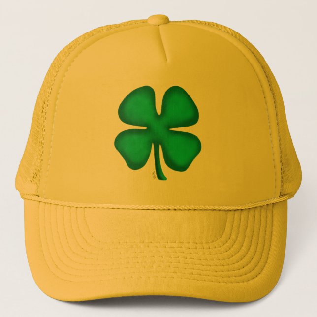 Lucky 4 Leaf Irish Clover yellow foam trucker hat Keps (Framsida)