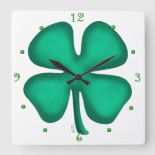 Lucky 4 Löv Irish Klöver Fyrkantig Klocka
